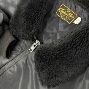 Timber King Bomber Jacket Mens XL Black Flight Zip Fur Collar USA VTG MA-1 Style